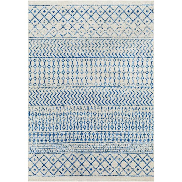 Livabliss Alois Cream/Royal Blue Geometric 7 ft. x 9 ft. Indoor Area Rug