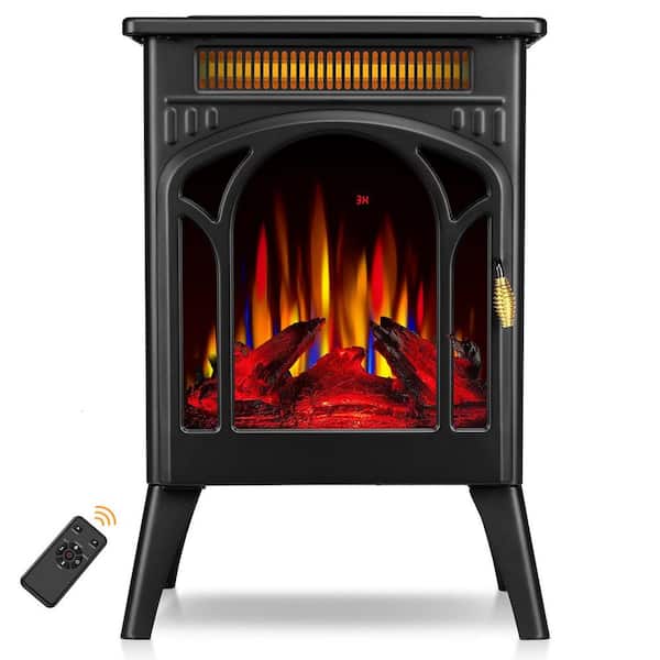 16.76 in. Freestanding Metal Electric Fireplace with Remote, 3D Flame Effect in Black