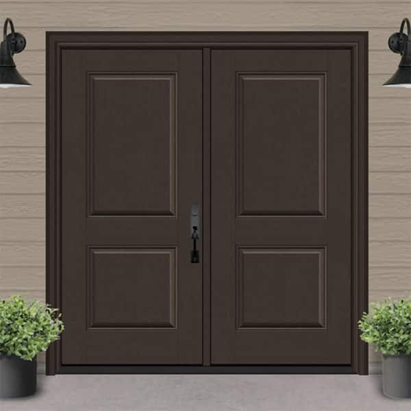 Regency 72 in. x 80 in. 2P Squaretop LHIS Hickory Stain Fiberglass Double Prehung Front Door with 6-9/16 Jamb