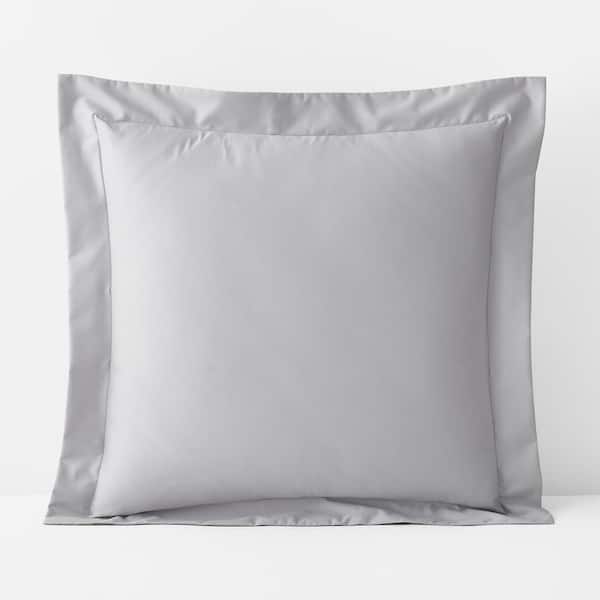 The Company Store Company Cotton Gray Mist Solid 300-Thread Count Wrinkle-Free Sateen Euro Sham