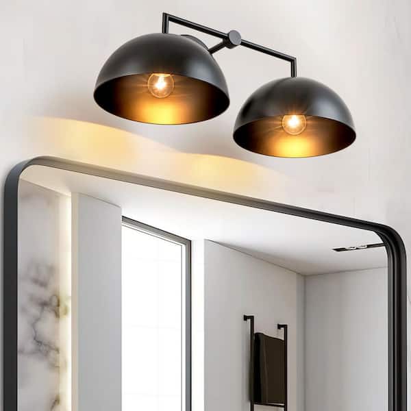 Ariabella 20.87 in. W 2-Light Matte Black Dome Metal Vanity Light