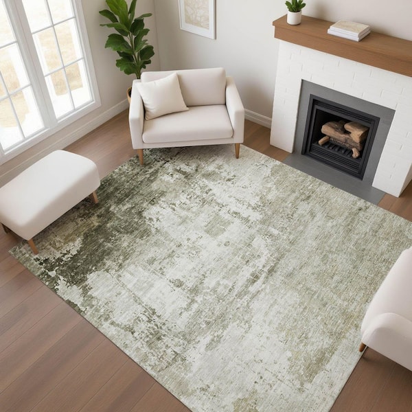 Mayfield Premium Machine Washable Abstract AMF1766 Taupe 5 ft. x 7 ft. 6 in. Area Rug