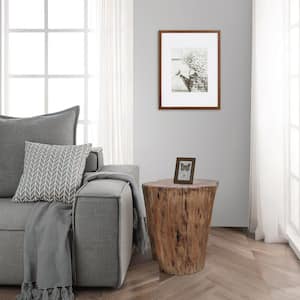 11 in. Natural Brown Round Wood Accent Stump Stool End Table with Live Edge and Knot Details