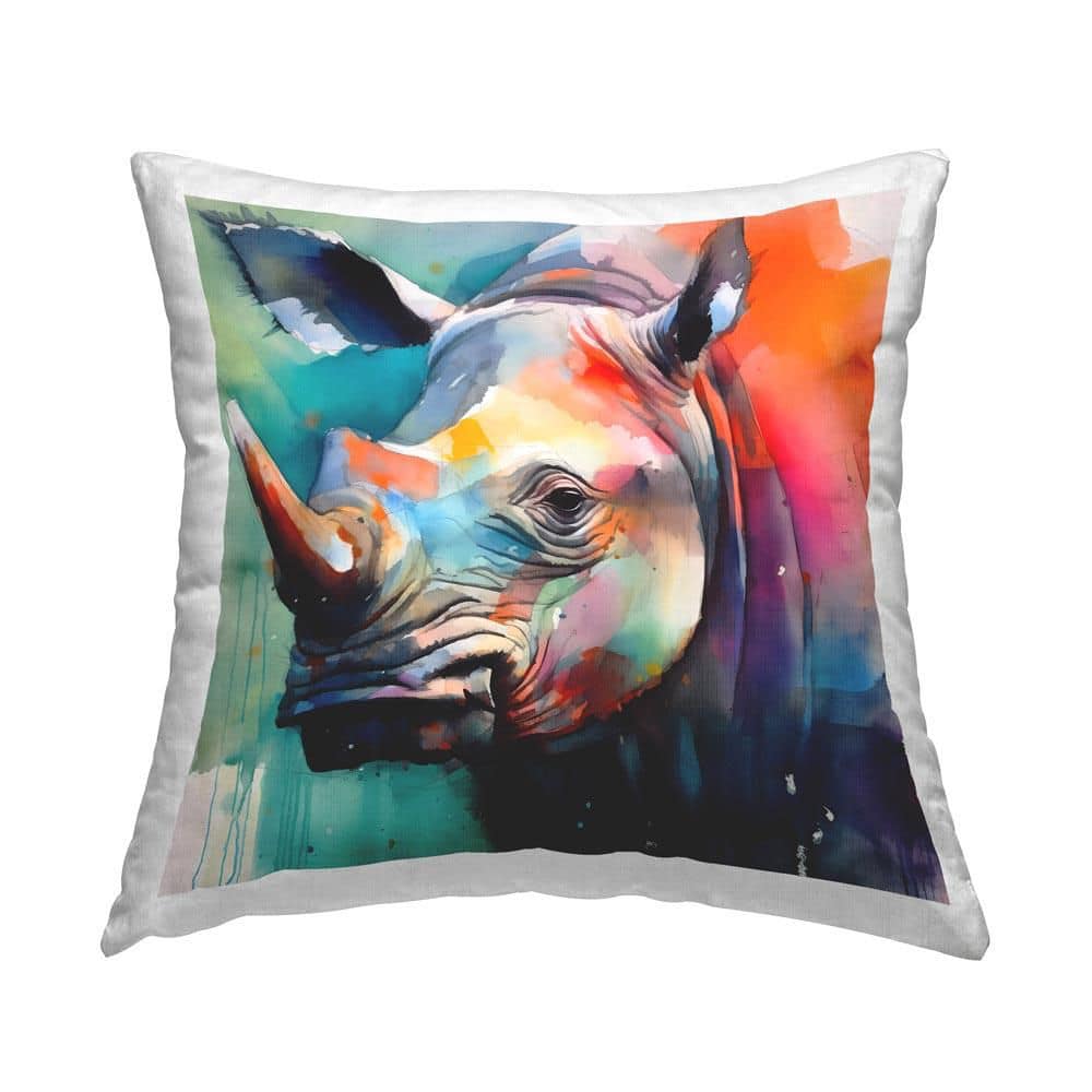 Modern Hue Rhino Multi-Color Print Polyester 18 in. x 18 in. Throw Pillow price history on PriceWatchPro