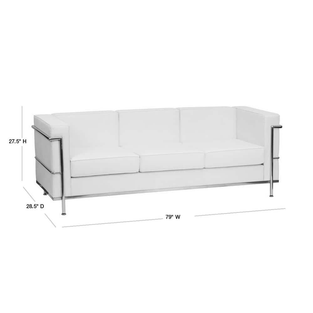 Melrose White LeatherSoft 79" Reception Sofa with Metal Frame