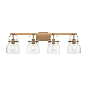 Pilaster II Bell 36.5 in. 4-Light Brushed Brass Vanity Light with Glass Shade