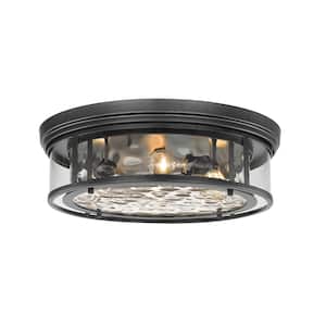 Clarion 20.75 in. 4-Light Matte Black Flush Mount with Inner Clear Water and Outer Clear Glass Shade