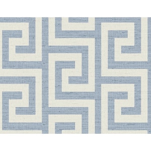 60.75 sq. ft. Coastal Haven Blue Lake Luna Retreat Greek Key Embossed Vinyl Unpasted Wallpaper Roll