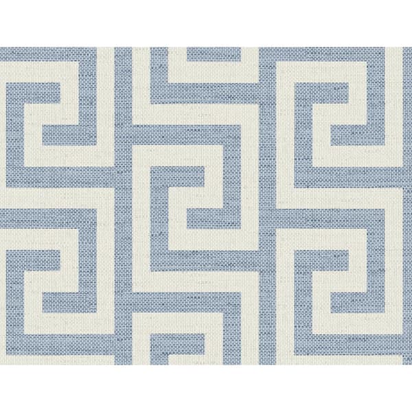 LILLIAN AUGUST 60.75 sq. ft. Coastal Haven Blue Lake Luna Retreat Greek Key Embossed Vinyl Unpasted Wallpaper Roll