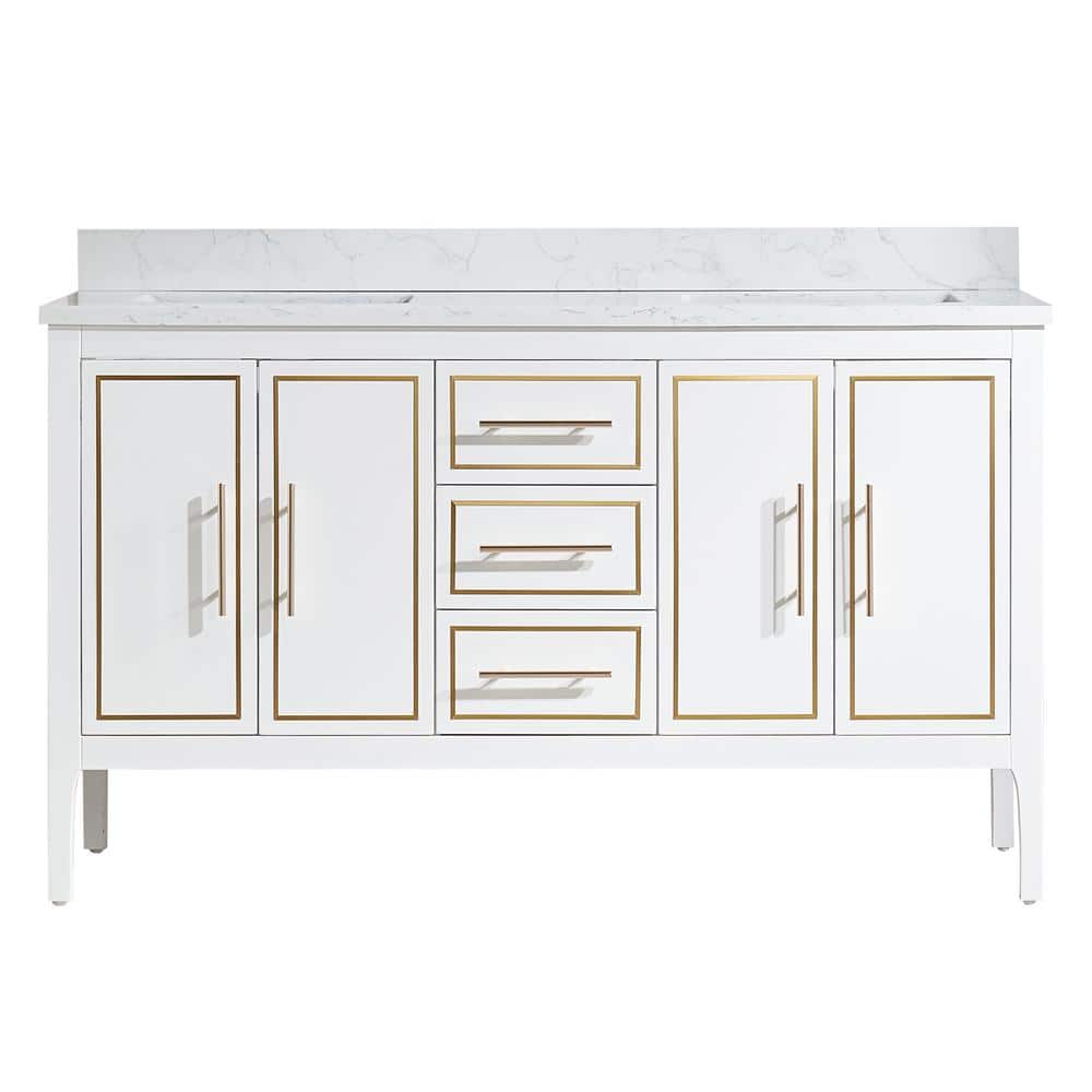 60 in. W. x 22 in. D x 36 in. H Freestanding Bath Vanity in White with Whit
