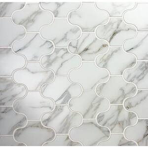 Calacatta White & Gold Swag Waterjet Mosaic 3.5 in. x 5.125 in. Matte Glass Decorative Wall Tile (5.2 sq. ft./Case)