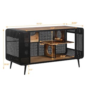 55.12 in. Black and Brown Spacious Cat House with Tempered Glass