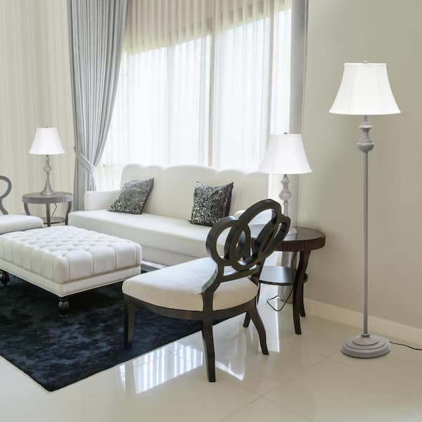 gray lamps with white shades