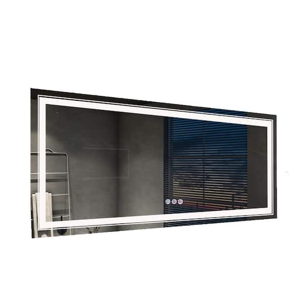 MYCASS 60 in. W x 28 in. H Large Rectangular Frameless LED Anti Fog Backlit Front Lighted Wall Bathroom Vanity Mirror in RGB
