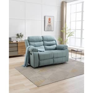 Couch 59.44 in. W Misty Blue Slope Arm Leather 2-Seats Reclining Sofa