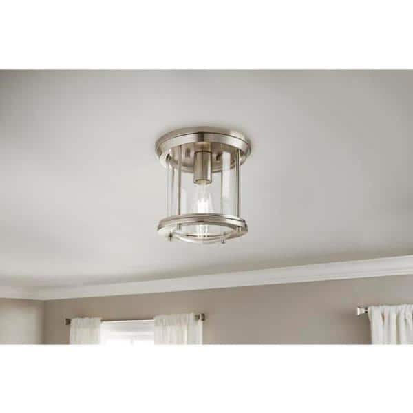 Brushed Nickel and Glass Cylinder Flush Mount Light