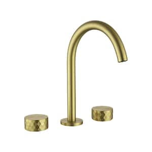 Deck Mounted Double Handle High Arc Bathroom Faucet in Brushed Gold
