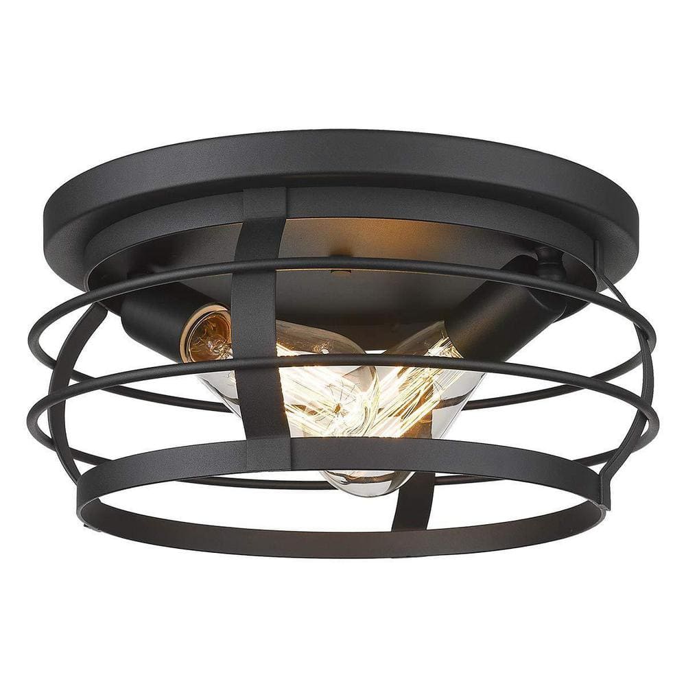 12 in. 2-Light Farmhouse Black Metal Cage Ceiling Flush Mount Light price history on PriceWatchPro
