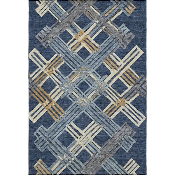Mayfield Premium Machine Washable Abstract AMF2452 Navy 5 ft. x 7 ft. 6 in. Area Rug