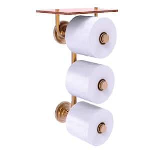 Que New Collection 3 Roll Toilet Paper Holder with Wood Shelf in Brushed Bronze