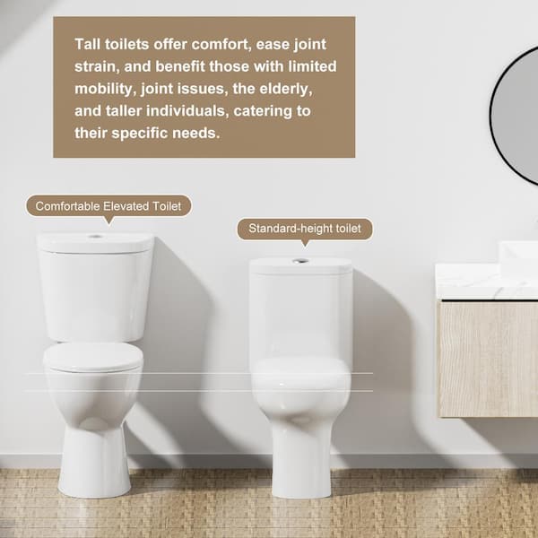 Simple Project Rear Discharge Toilet – 1.28 GPF Dual Flush, Round Bowl, 19-Inch Tall, Includes Soft-Close Seat, Wax Ring & Extension Pipe For Easy Install