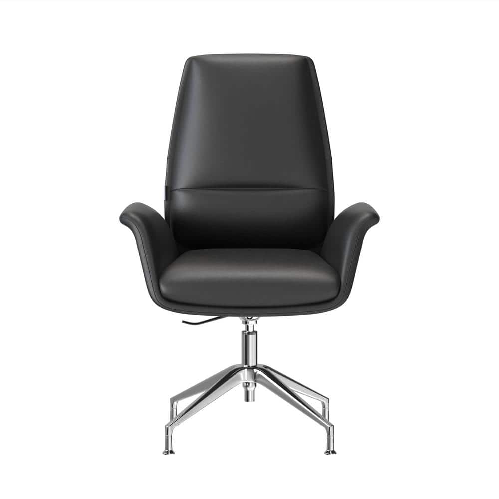 Summit Black Faux Leather Swivel Office Chair with Aluminum Frame