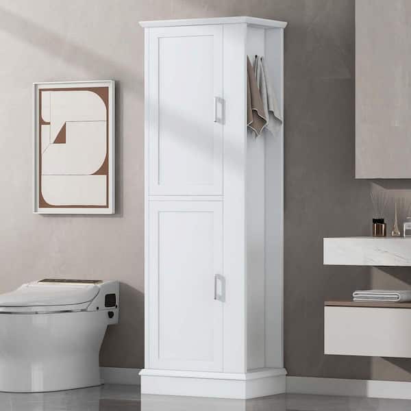 XUJMK 21 in. W x 14 in. D x 68 in. H White Linen Cabinet, Tall