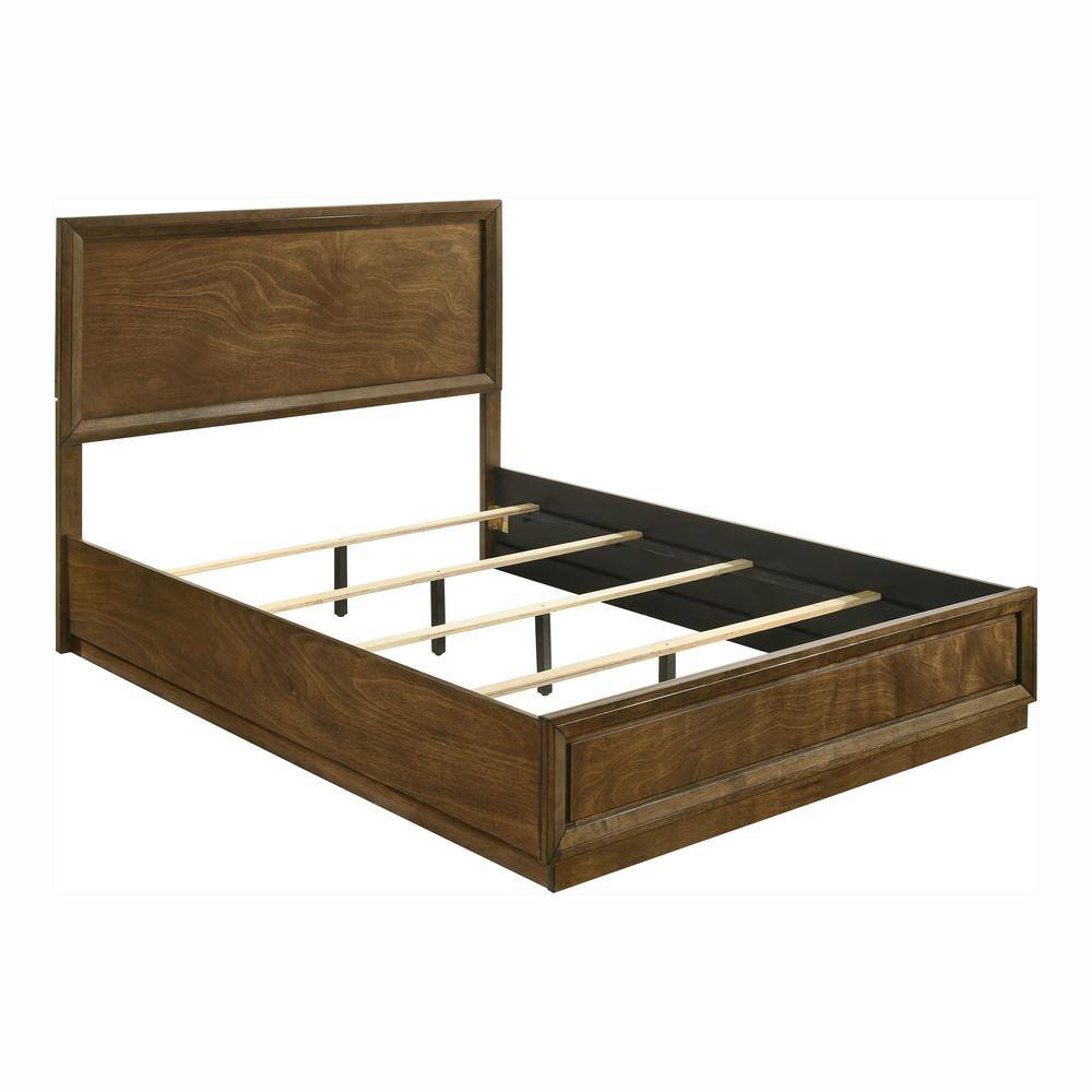 Joune Brown Wood Frame Full Panel Bed with Panel Headboard and Beveled Corners