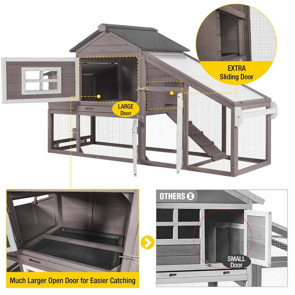 Gray and White Wooden Mobile Chicken Coop with Run