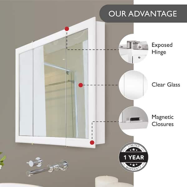 Design House Concord 30 in. W x 30 in. H Rectangular White Semi-Gloss Wood Surface Mount Medicine Cabinet with Mirror