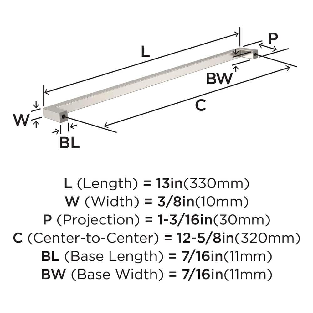 Monument Satin Nickel 13-Inch Rectangular Cabinet Bar Pull