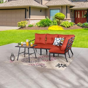 5-Piece Metal Patio Conversation Set with Red Cushions