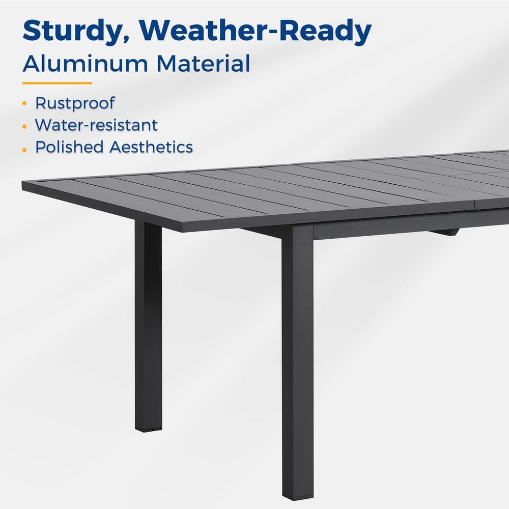Grey Aluminum Extendable Outdoor Dining Table for 8