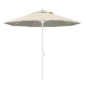 9 ft. Fiberglass Market Collar Tilt M White Patio Umbrella in Antique Beige Olefin