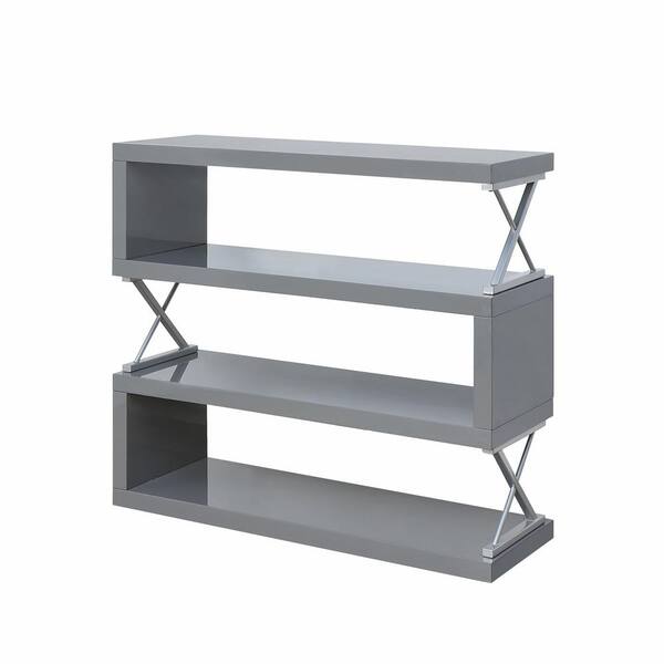 Furniture of America Wacca 41 in. Glossy Gray Wood 4-Shelf Standard Bookcase