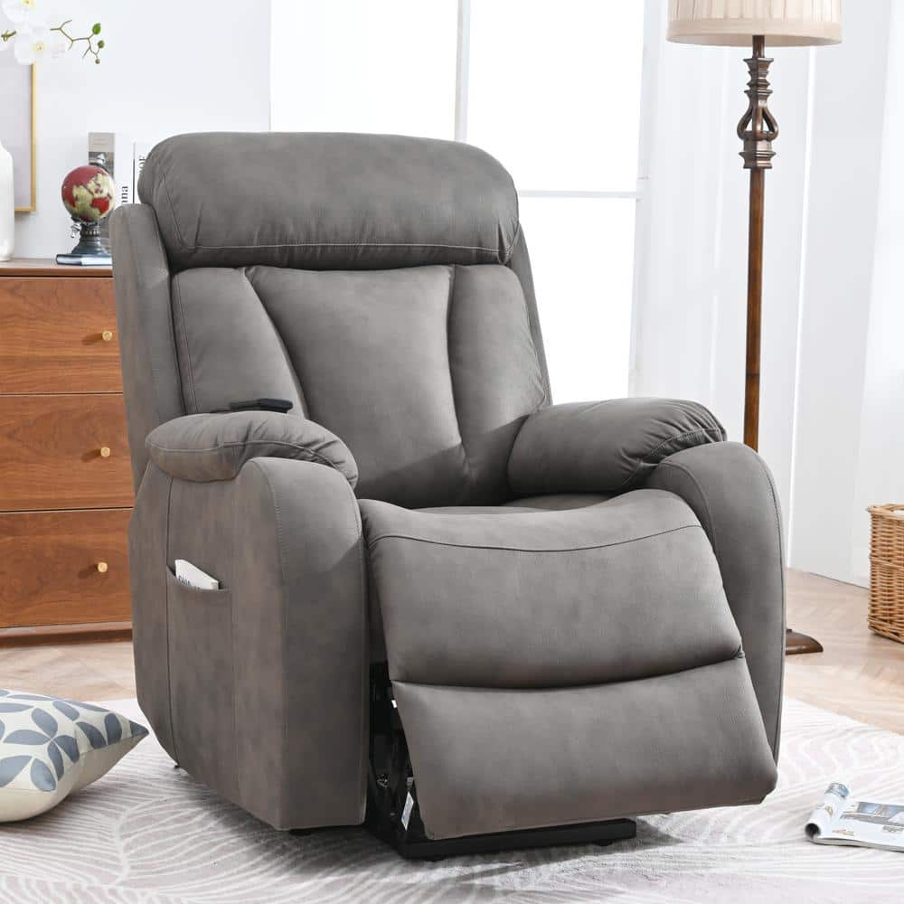 Merax Dark Gray Polyester Power Lift Recliner with Remote Control ...