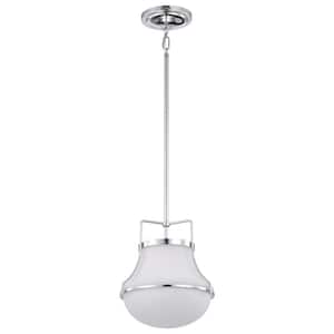 Valdora 60-Watt 1-Light Polished Nickel Shaded Pendant Light with White Opal Glass Shade and No Bulbs Included