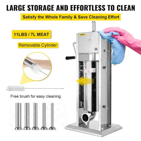 Meao Sausage Filler Stuffer Home Made Machine - Stainless Steel Vertical Sausage Maker with Suction Base and Manual Crank for Household Use or