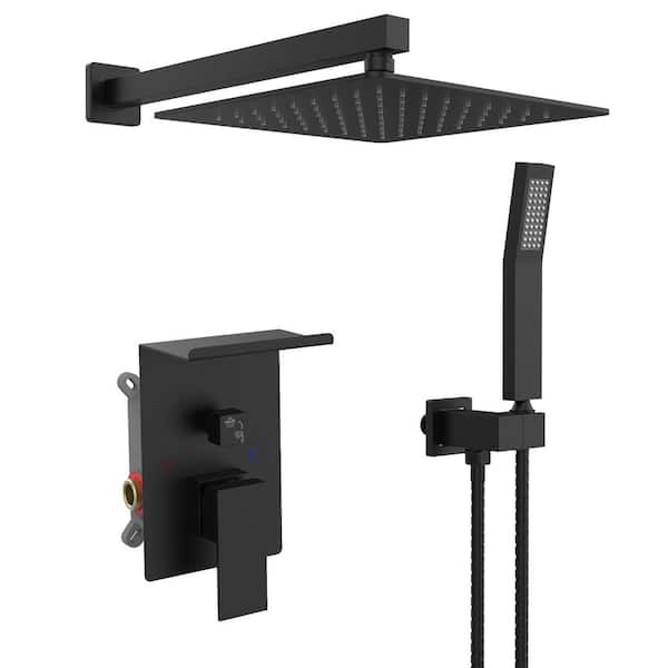 Unbranded Single Handle 1-Spray 10in. Shower Faucet 2.2 GPM with High Pressure in. Matte Black(Valve Included)