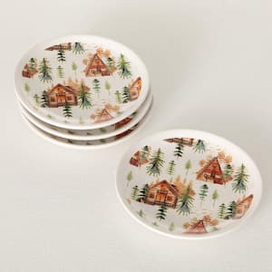8 in. Rustic Cabin Multi-Colored Ceramic Snack Plate Set of 4