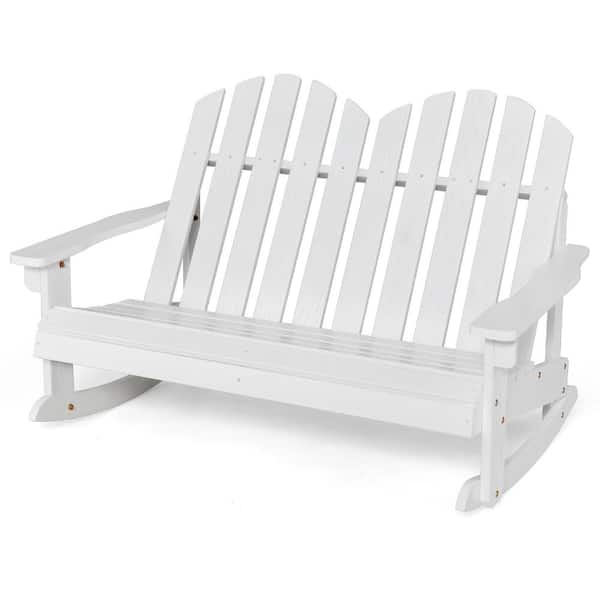 Gymax White Wood Outdoor Rocking Chair Kid Adirondack Backrest Armrest
