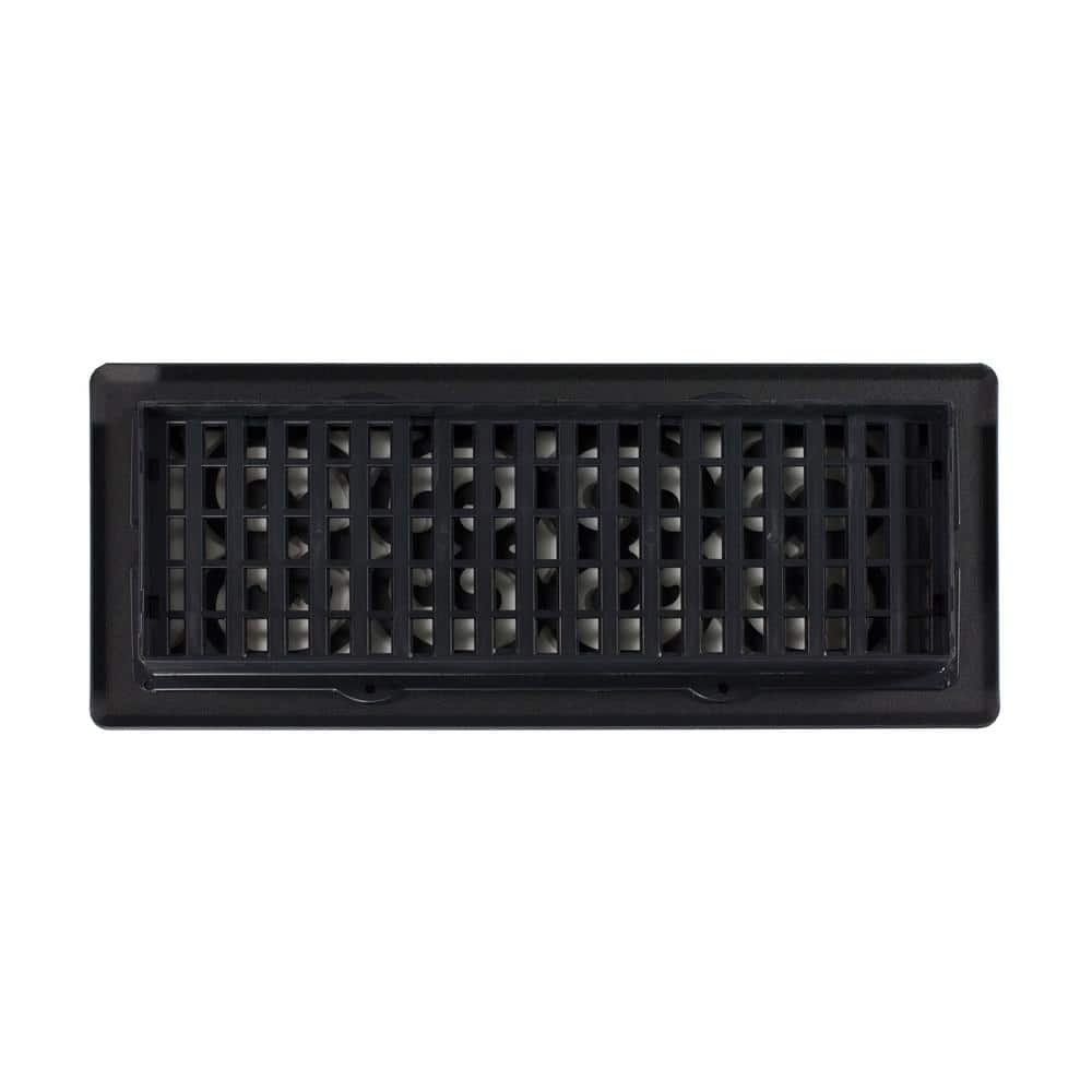 Textured Black Steel Scroll Design Floor Register, 4x12 Inches