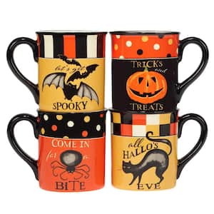 Spooky Halloween 18 oz. Assorted Colors Earthenware Beverage Mug (Set of 4)