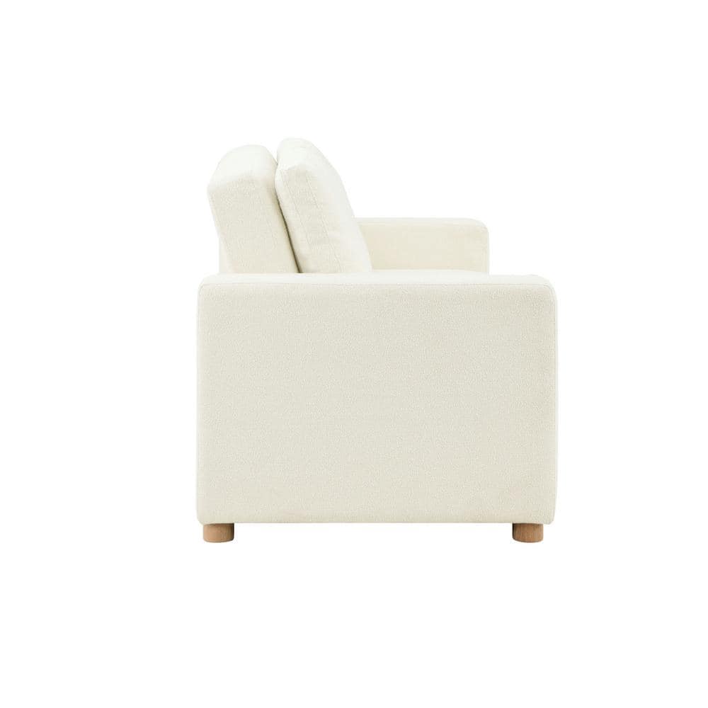 Ivory Boucle Full Size Convertible Sleeper Sofa with Wood Legs