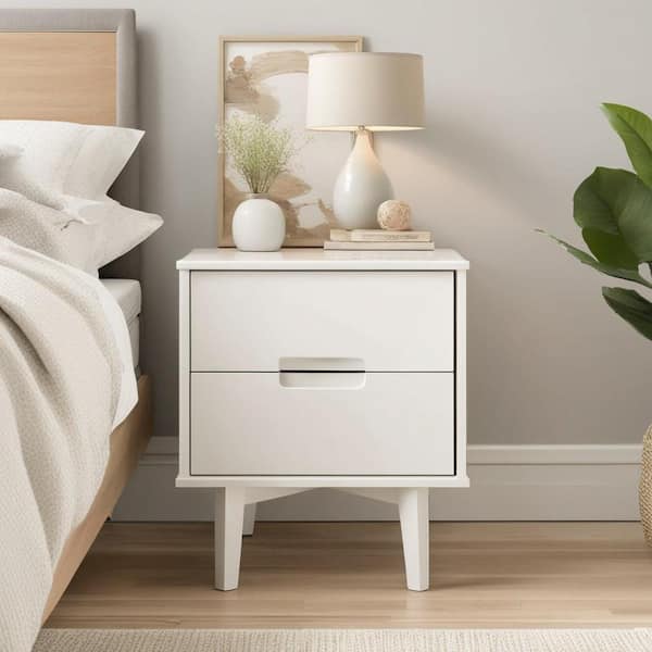 Walker Edison Furniture Company Sloane 2-Drawer White Mid-Century Modern Solid Wood Nightstand