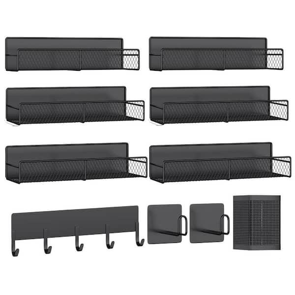 10 Pack Black Magnetic Wall Mount Kitchen Organizer Shelf Set with Spice Racks, Paper Towel Holder, Utensil Caddy