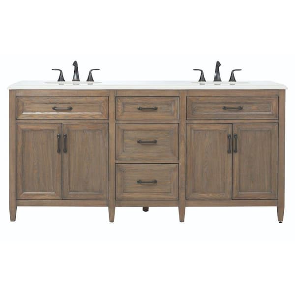 Home Decorators Collection Walden 71 in. W x 22 in. D Double Bath Vanity in Driftwood Grey with Engineered Stone Vanity Top in Crystal White