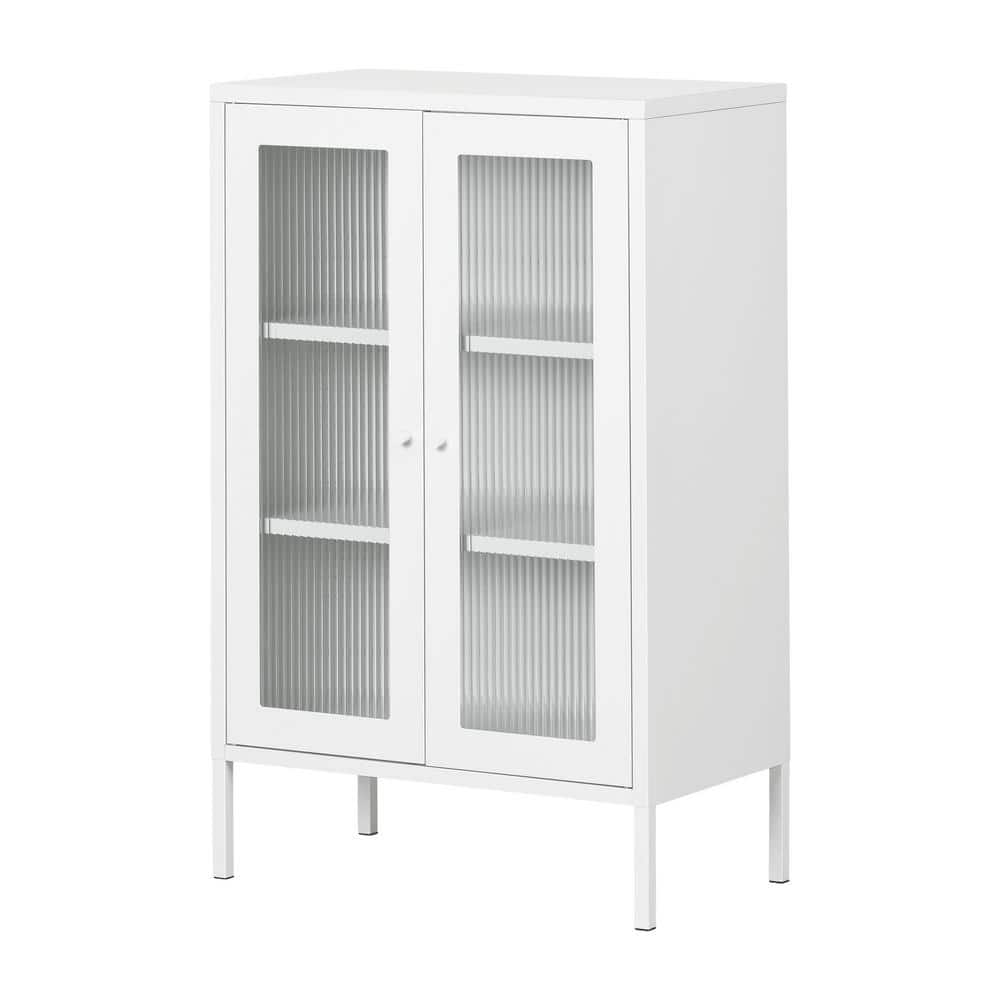 White Contemporary Glass Door Accent Cabinet with Adjustable Shelves