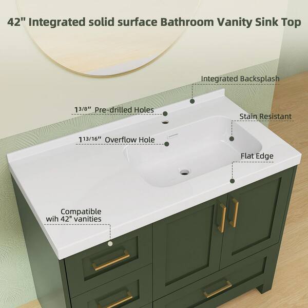 Getpro 42 in. W x 22 in. D Solid Surface White Rectangular Right