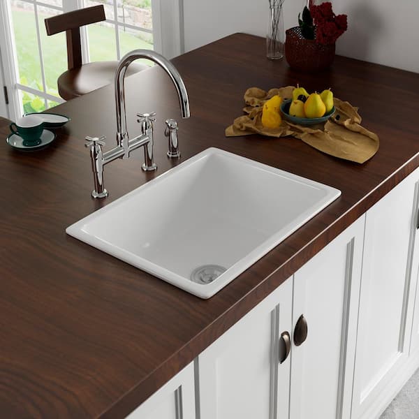 Eridanus White Ceramic 24 in. Single Bowl Drop-in Kitchen Sink with Grid and Strainer